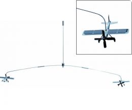Hanging solar powered spinning aeroplanes