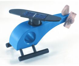 Solar-powered wooden helicopter (blue)